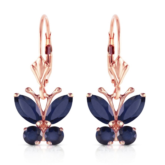 14K. SOLID GOLD BUTTERFLY EARRING WITH SAPPHIRES - Picture 2 of 6